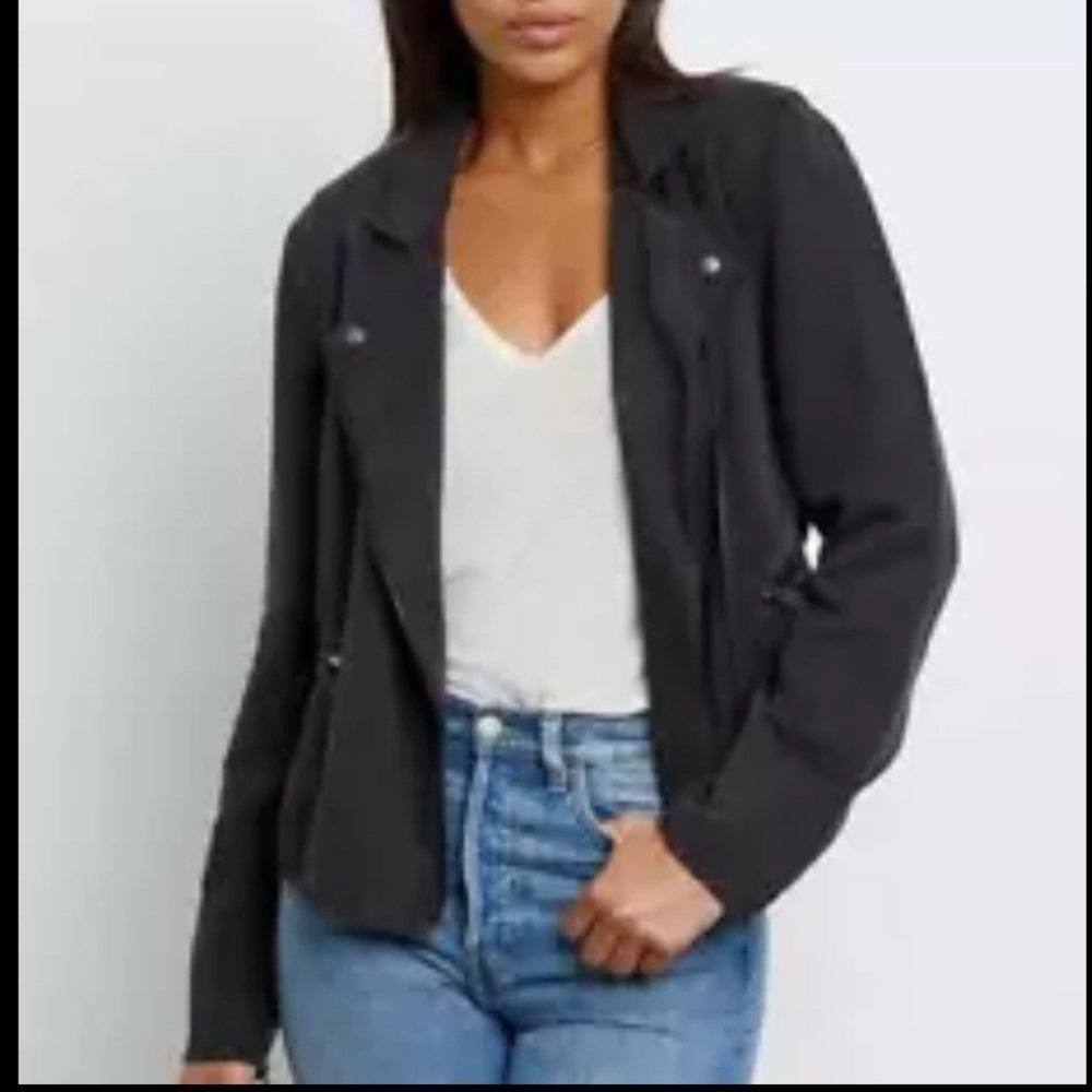 Rails Coal Grey Linen Blend Asymmetrical Zip Moto Jacket Small - Picture 2 of 9